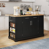 138cm Kitchen Island on Wheels with Folding Worktop - Mobile Kitchen Cabinet with Pull-Out Bin & Power Outlet