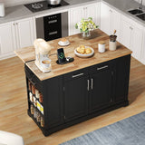 138cm Kitchen Island on Wheels with Folding Worktop - Mobile Kitchen Cabinet with Pull-Out Bin & Power Outlet