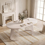 4-8 Seater Extendable Round Dining Table - Round to Oval Kitchen Table with 3cm Thick Tabletop and Metal Pedestal Base, Cashmere