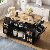 138cm Kitchen Island on Wheels with Folding Worktop - Mobile Kitchen Cabinet with Pull-Out Bin & Power Outlet