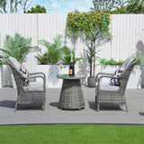 3-Piece Grey Rattan Bistro Set - Outdoor Garden Chairs with Round Coffee Table