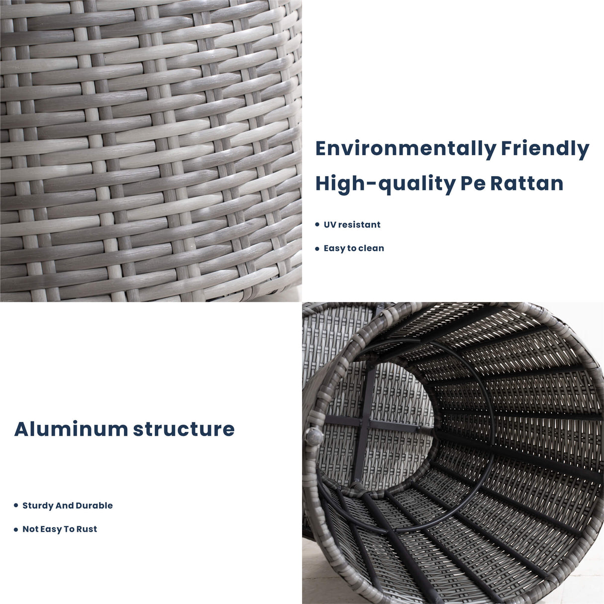 3-Piece Grey Rattan Bistro Set - Outdoor Garden Chairs with Round Coffee Table