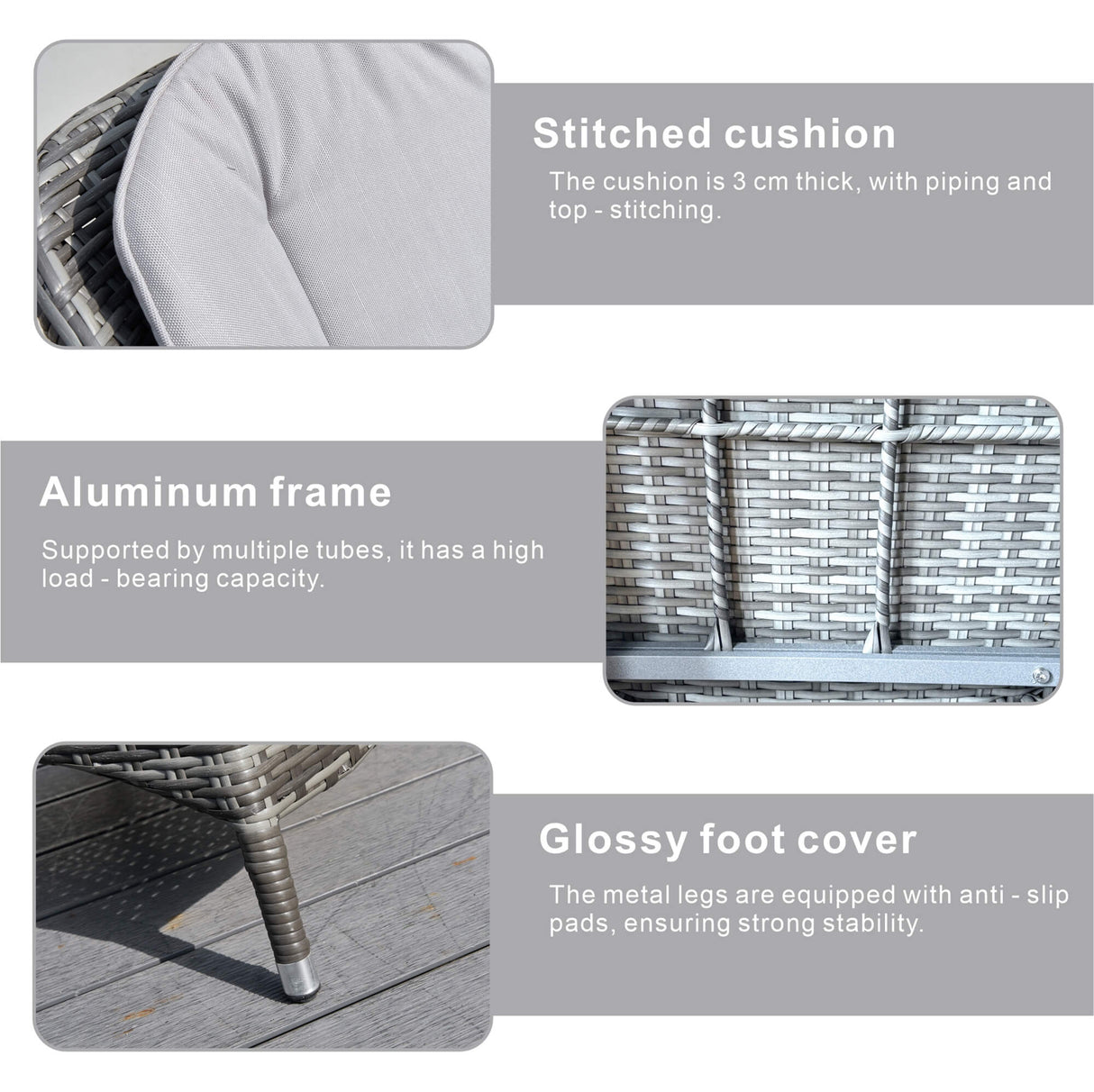 3-Piece Grey Rattan Bistro Set - Outdoor Garden Chairs with Round Coffee Table