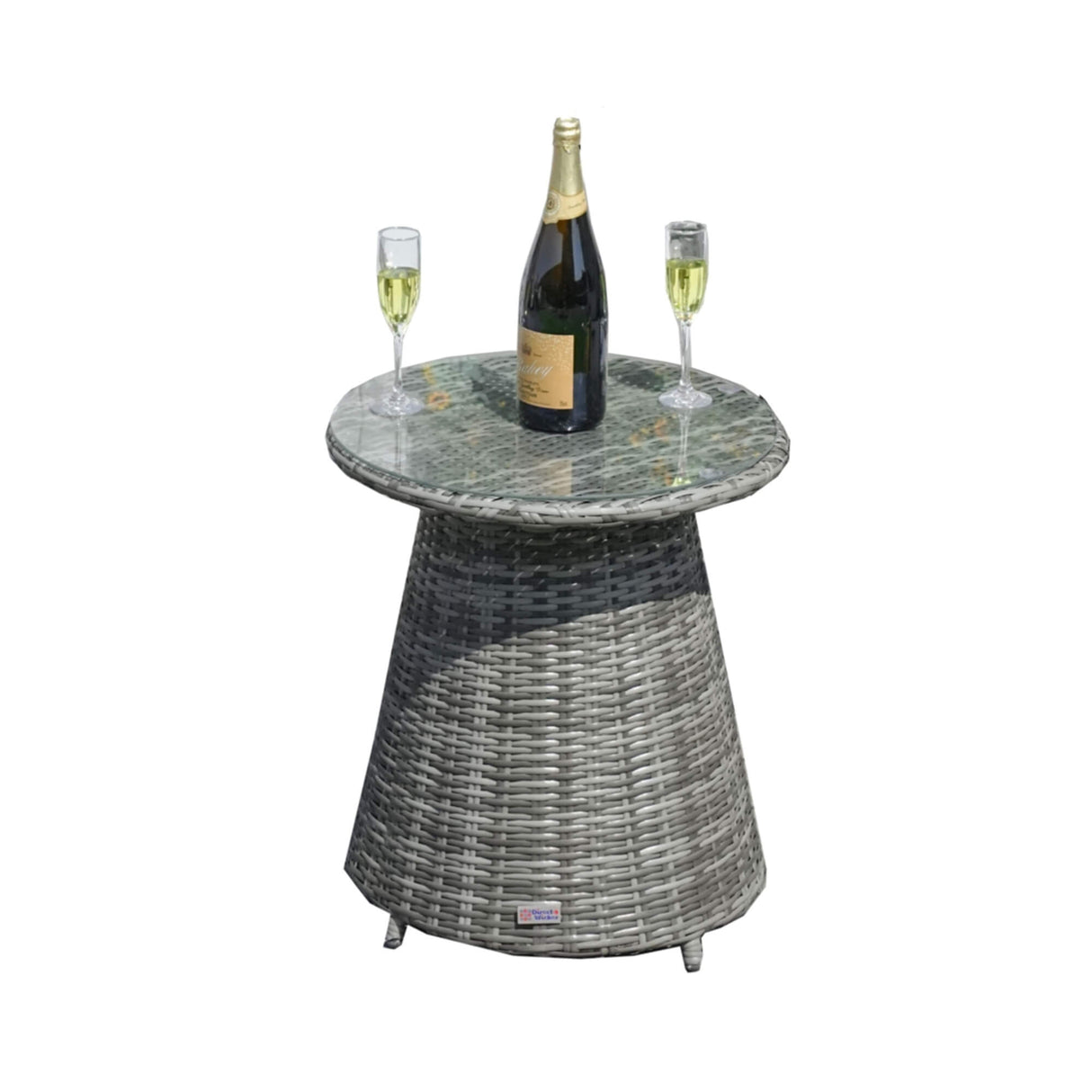 Round Grey Rattan Outdoor Coffee Table - Aluminium Frame Garden Patio Side Table