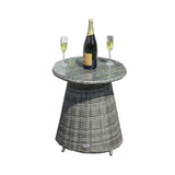 Round Grey Rattan Outdoor Coffee Table - Aluminium Frame Garden Patio Side Table