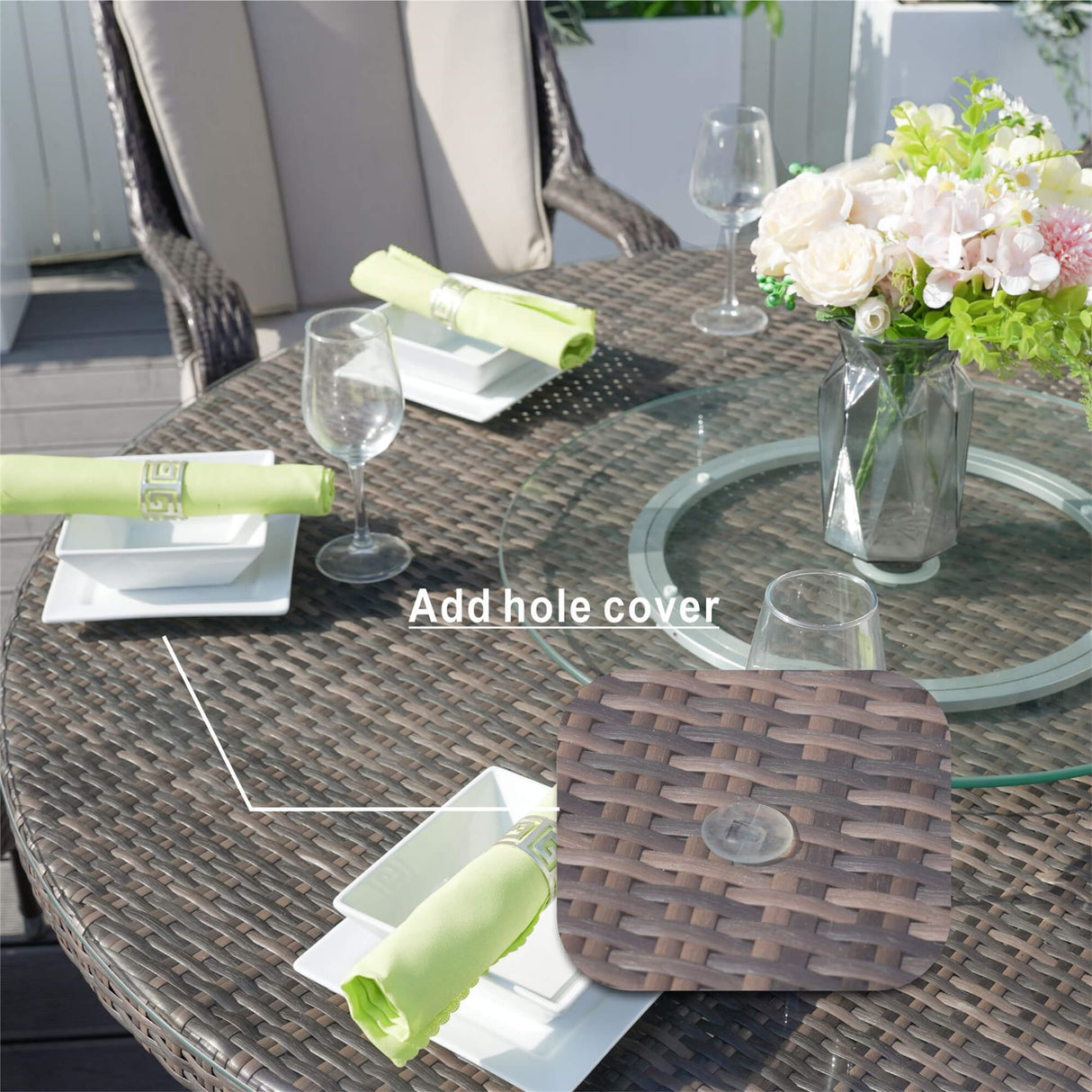 6-Seat Round Outdoor Dining Table with Glass Turntable - PAD-1711