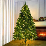 Realistic Full Green Artificial Christmas Tree - Lush PVC Xmas Tree with Pre-Lit Warm White LED Lights for Indoor Festive Decoration, 6ft/7ft