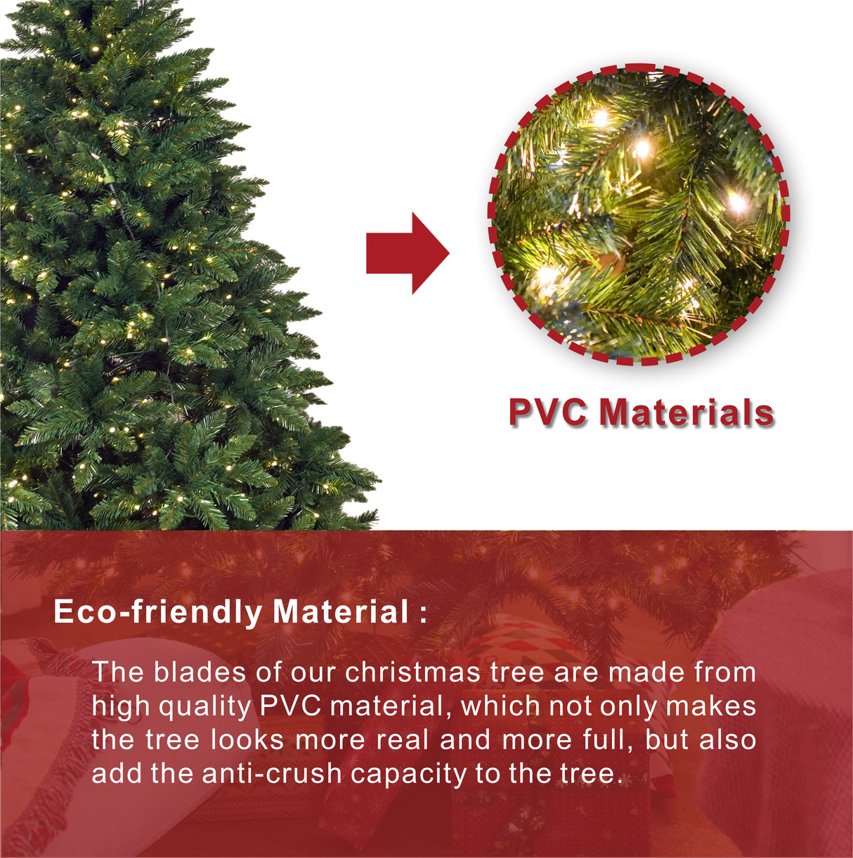 Realistic Full Green Artificial Christmas Tree - Lush PVC Xmas Tree with Pre-Lit Warm White LED Lights for Indoor Festive Decoration, 6ft/7ft