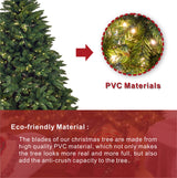 Realistic Full Green Artificial Christmas Tree - Lush PVC Xmas Tree with Pre-Lit Warm White LED Lights for Indoor Festive Decoration, 6ft/7ft