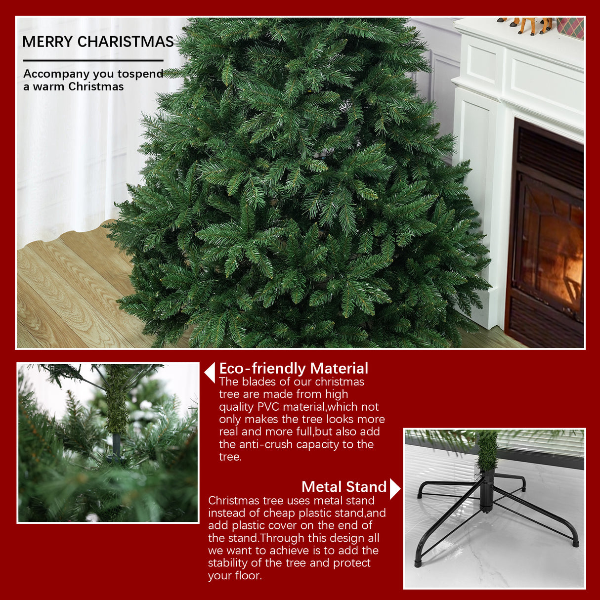 Realistic Full Green Artificial Christmas Tree - Premium PVC Xmas Tree for Indoor Home & Festive Decoration, 6ft/7ft