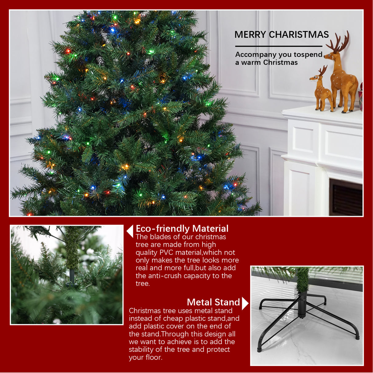 Realistic Full Green Artificial Christmas Tree - Premium PVC Xmas Tree with Pre-Lit 11-Mode Colour-Changing LED Lights, 6ft/7ft