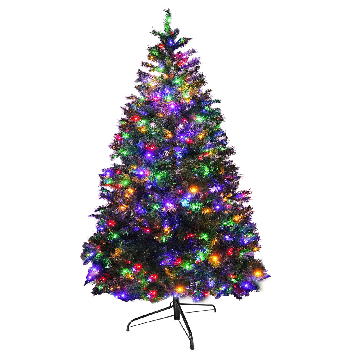 Realistic Full Green Artificial Christmas Tree - Premium PVC Xmas Tree with Pre-Lit 11-Mode Colour-Changing LED Lights, 6ft/7ft