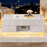 Lift-Top Coffee Table with LED Lights - High Gloss Centre Table with 2 Drawers & Hidden Storage for Living Room