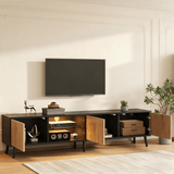 175cm Mid-Century Modern LED TV Stand - Black Media Console with Storage Cabinets