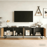 180cm Industrial TV Stand for 75 Inch TVs - Black & Wood Media Console with 4 Storage Cabinets