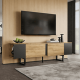 TV Unit - 2 Cabinets and Open Storage, Fits up to 75 Inch TV, Wood and Black