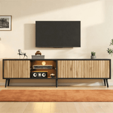 175cm Mid-Century Modern LED TV Stand - Black Media Console with Storage Cabinets