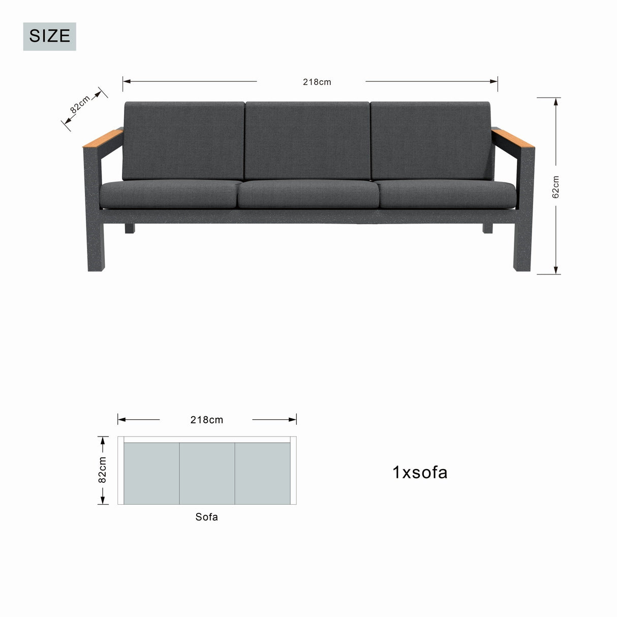 ARVE 3-Seater Outdoor Sofa  Spacious Aluminium Garden Sofa with Teak Detail