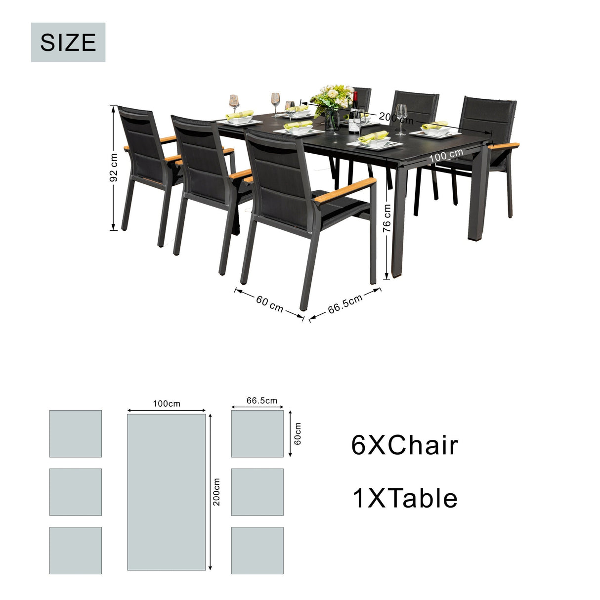 ARVE 6-Seater Aluminum Dining Set (Ceramic Glass Table)