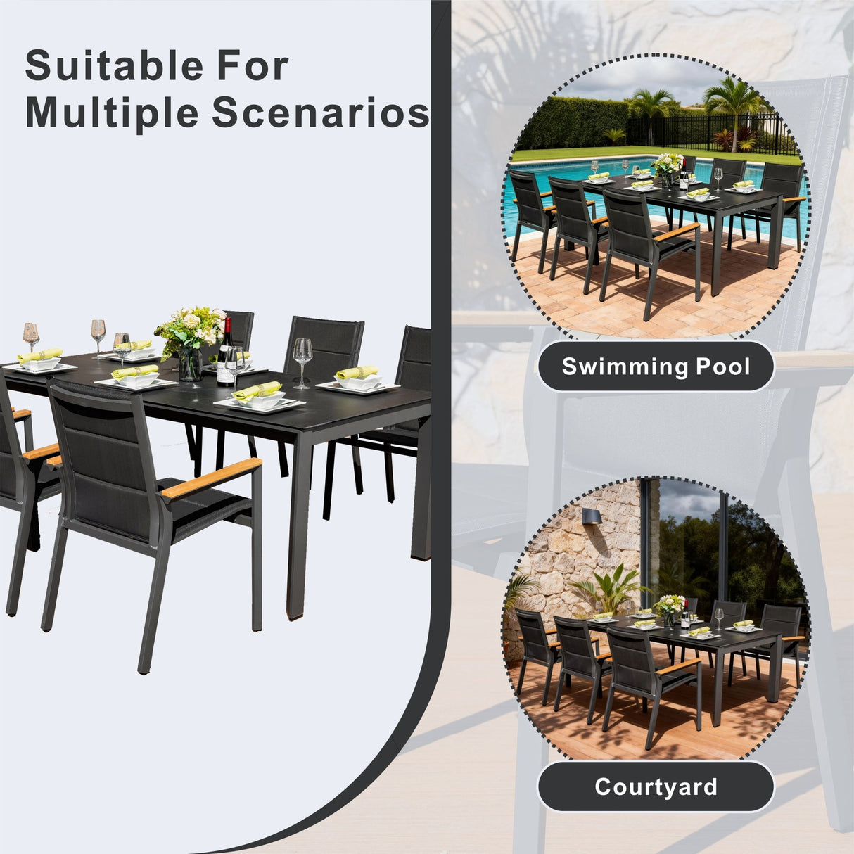 ARVE 6-Seater Aluminum Dining Set (Ceramic Glass Table)