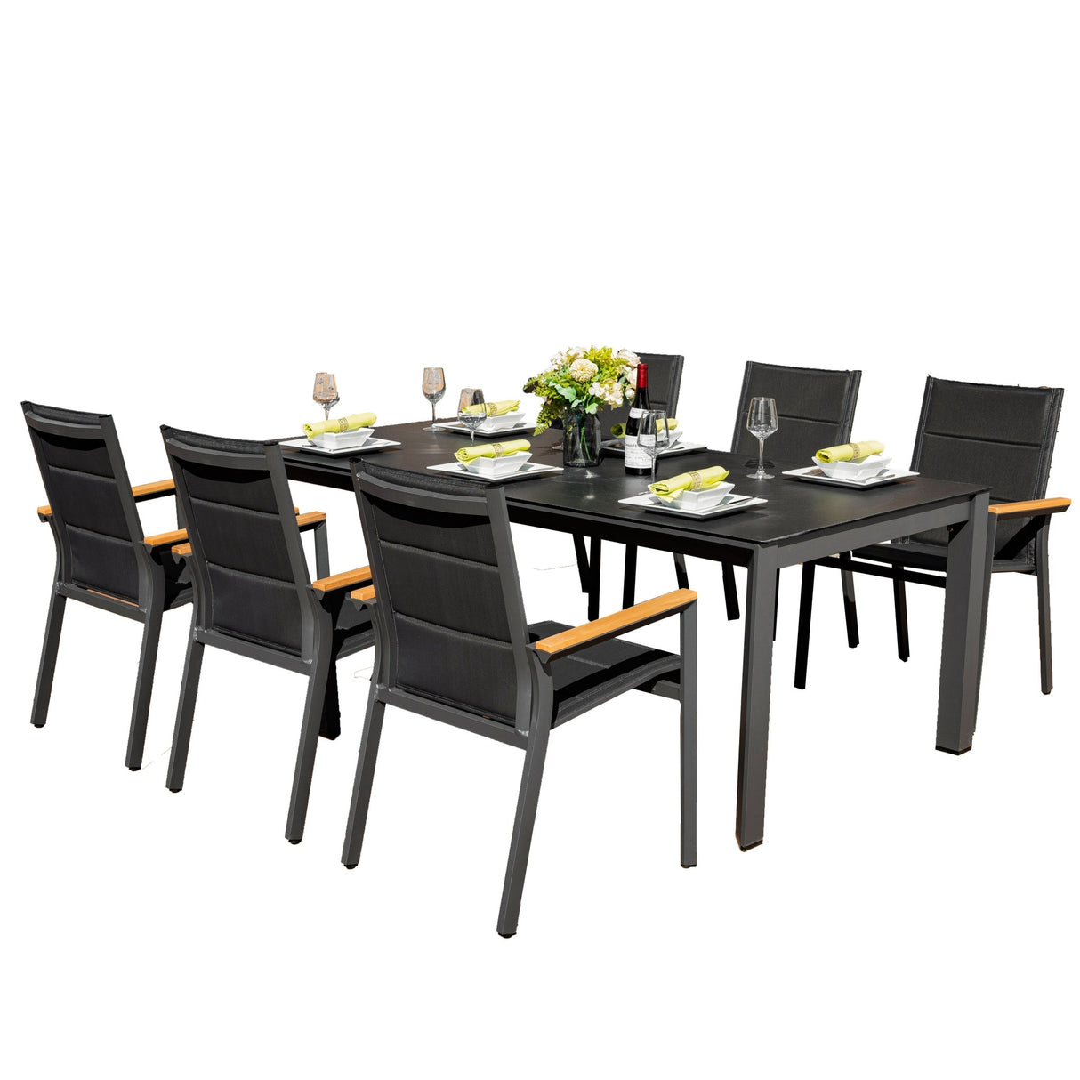 ARVE 6-Seater Aluminum Dining Set (Ceramic Glass Table)