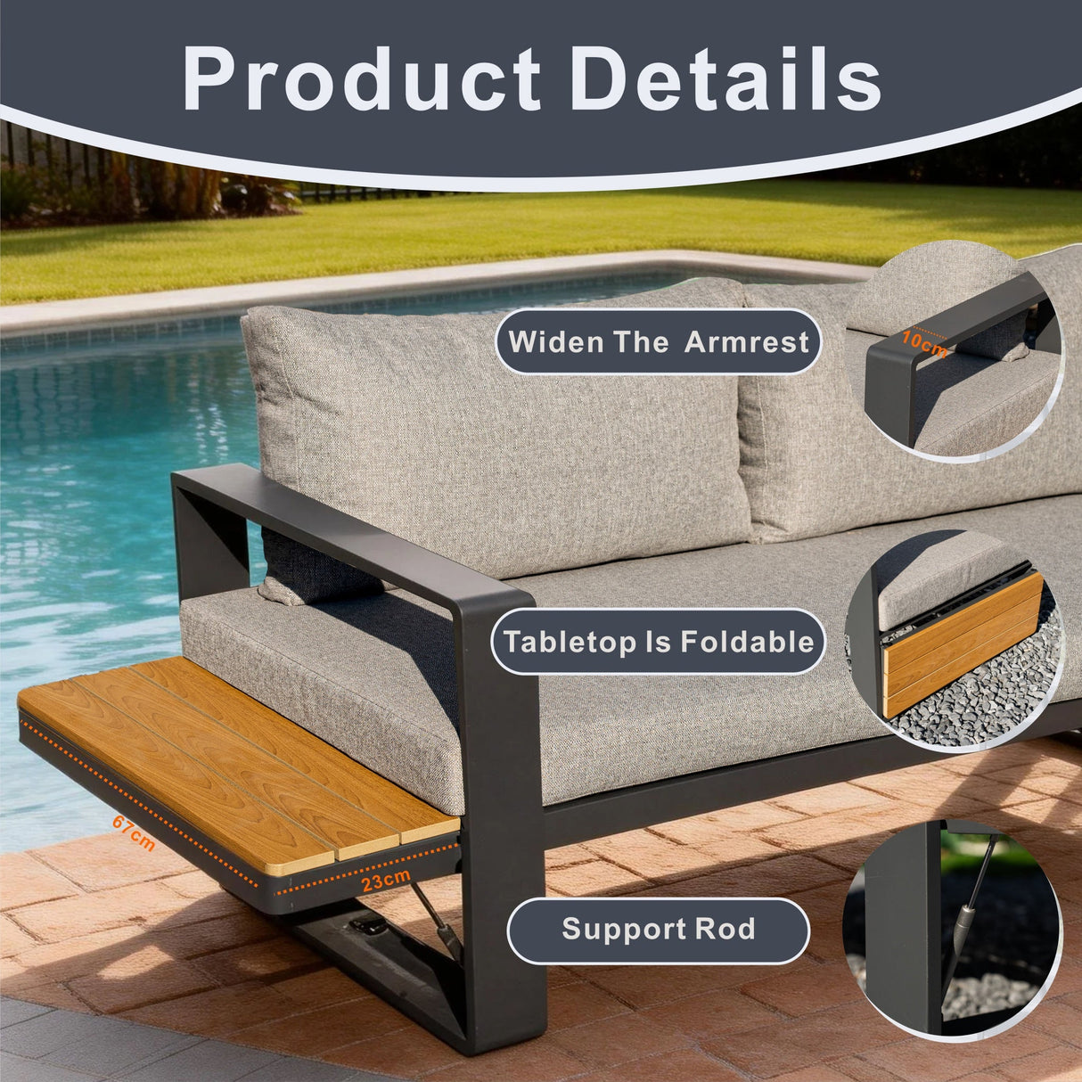 ARVIA Aluminum L-Shape Corner Sofa Set