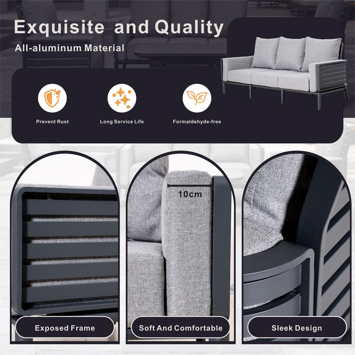 AUREL Aluminium 3-Seater Outdoor Sofa