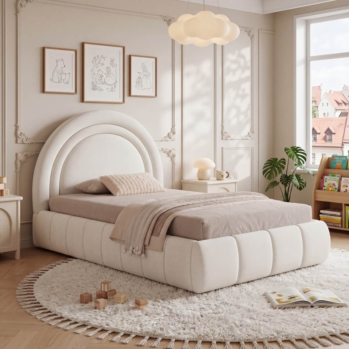 3ft Single Velvet Ottoman Bed - Upholstered Storage Bed with Headboard, Beige