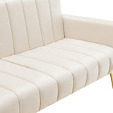 Modern Velvet Sofa Bed - Adjustable Backrest & Armrests, Convertible Sleeper with Metal Legs for Living Room, Bedroom & Guest Room, Beige