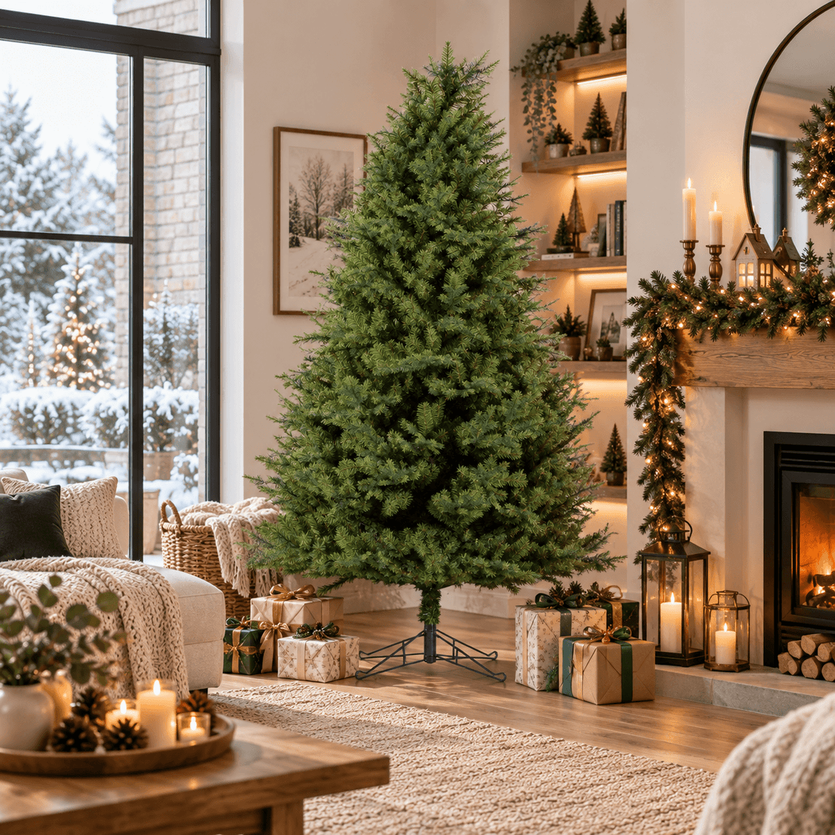 Realistic PE & PVC Artificial Christmas Tree - Full Mixed-Foliage Xmas Tree for a Lush Festive Look, 7ft/8ft/9ft