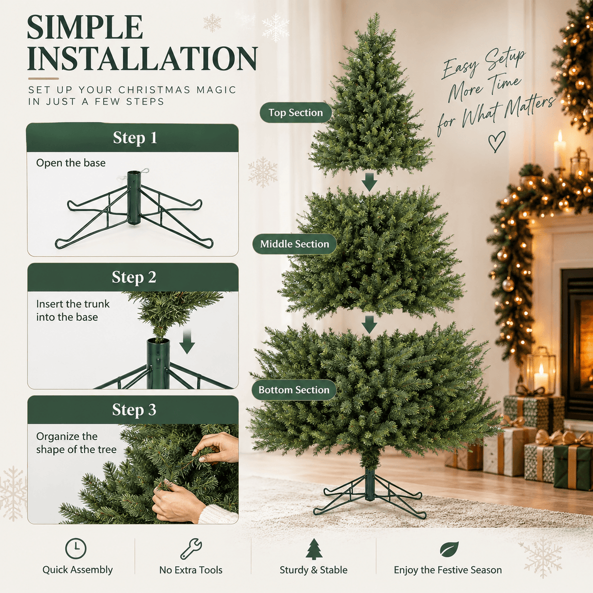 Realistic PE & PVC Artificial Christmas Tree - Full Mixed-Foliage Xmas Tree for a Lush Festive Look, 7ft/8ft/9ft