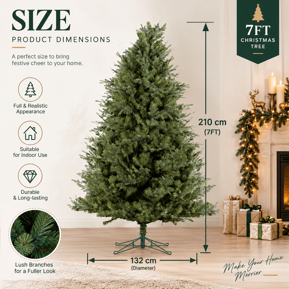 Realistic PE & PVC Artificial Christmas Tree - Full Mixed-Foliage Xmas Tree for a Lush Festive Look, 7ft/8ft/9ft