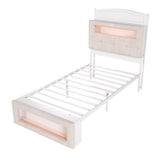 3ft Single Upholstered Storage Bed with LED Lights - Storage Headboard and Footboard, Velvet, Cream White