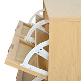 Rattan Shoe Storage Cabinet with 4 Flip Drawers - Wooden Hallway Shoe Organiser, Light Oak
