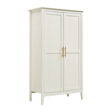 2-Door Freestanding Wardrobe - Hanging Rail, Storage Shelf, Gold Handles and Raised Legs, Cream White