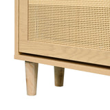 Rattan Shoe Storage Cabinet with 4 Flip Drawers - Wooden Hallway Shoe Organiser, Light Oak