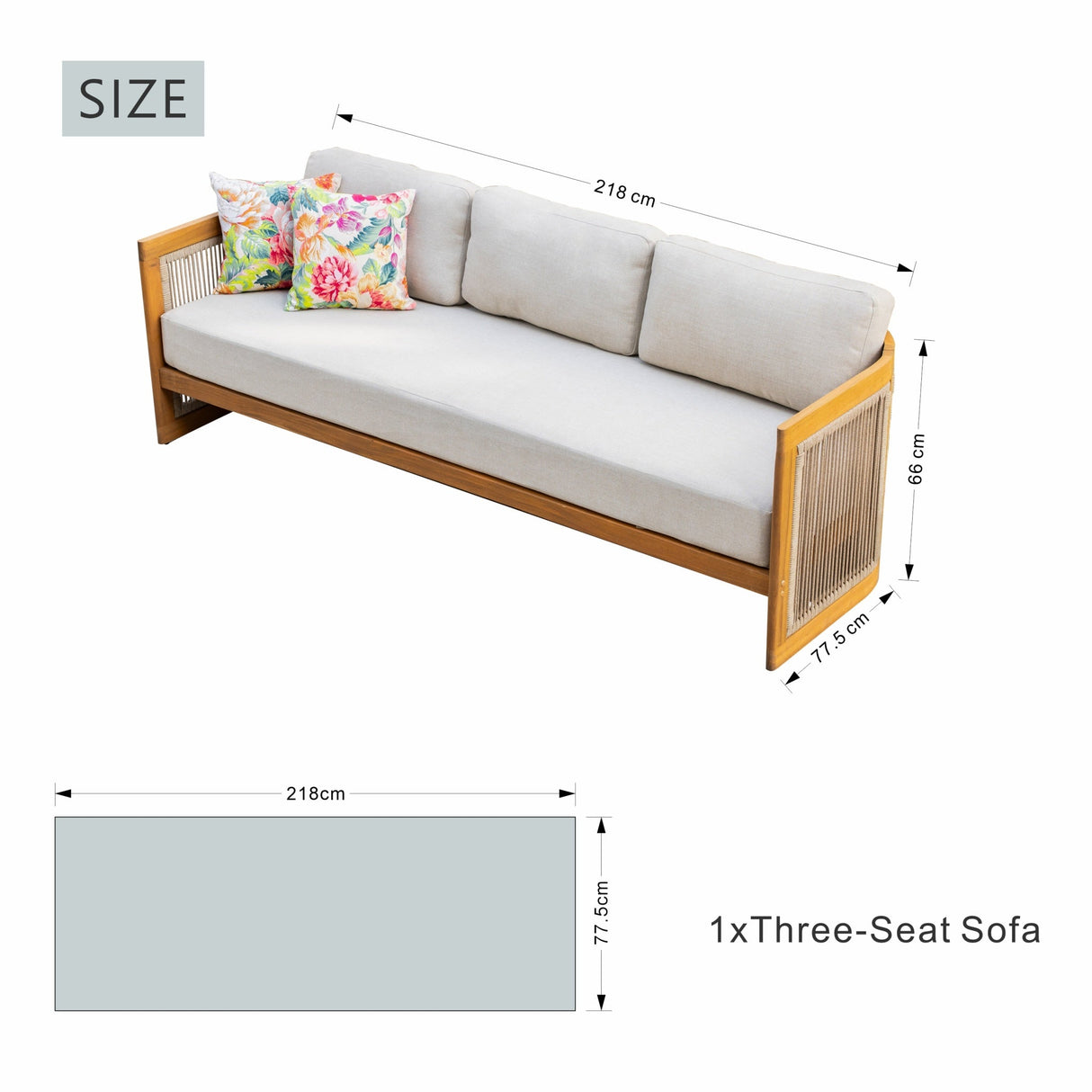 CAVEN Solid Wood Outdoor 3-Seater Sofa