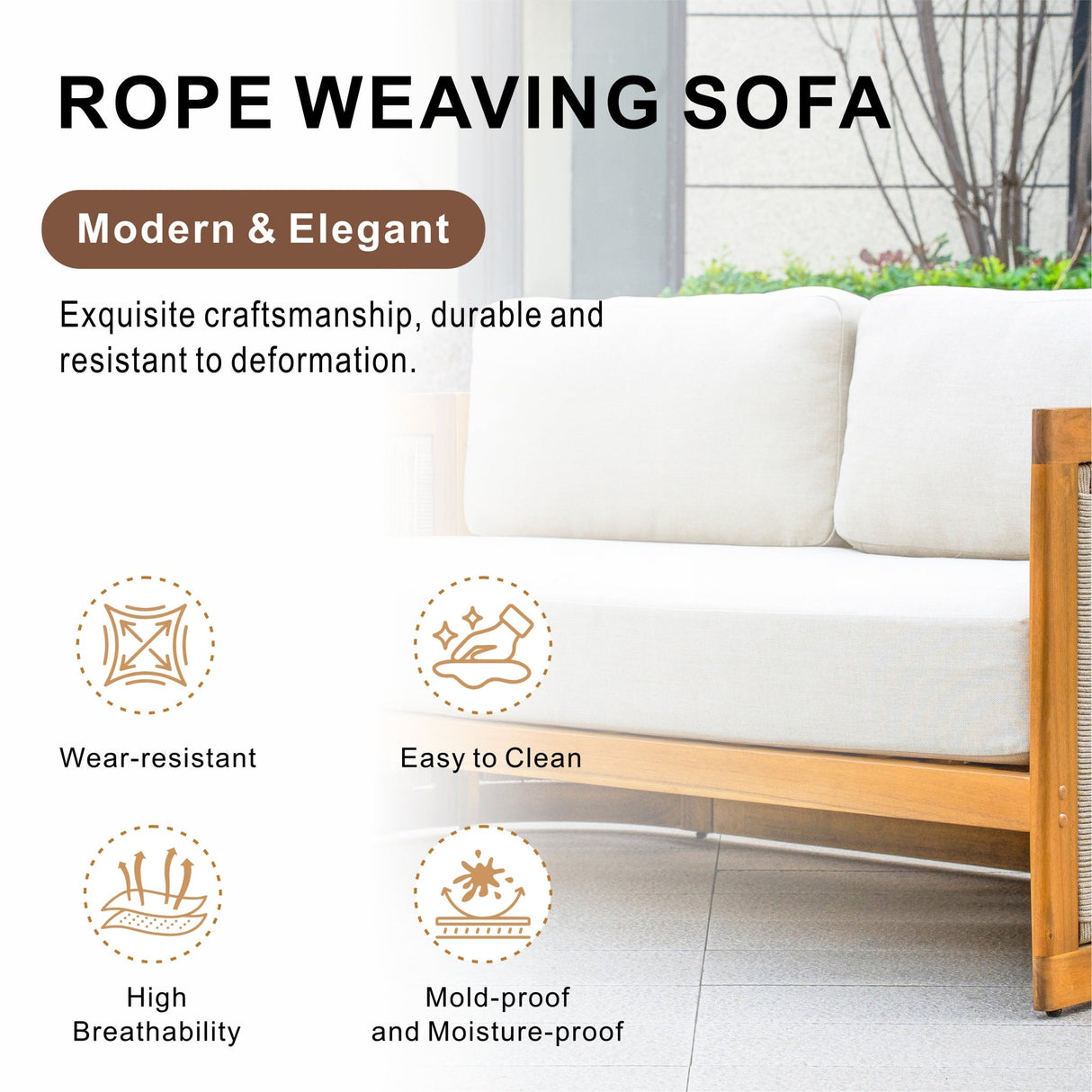 CAVEN Solid Wood Outdoor 2-Seater Sofa