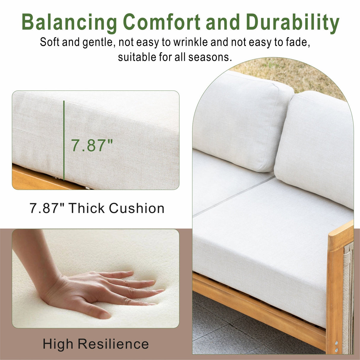 CAVEN Solid Wood Outdoor Left Arm Sofa with Adjustable Seat