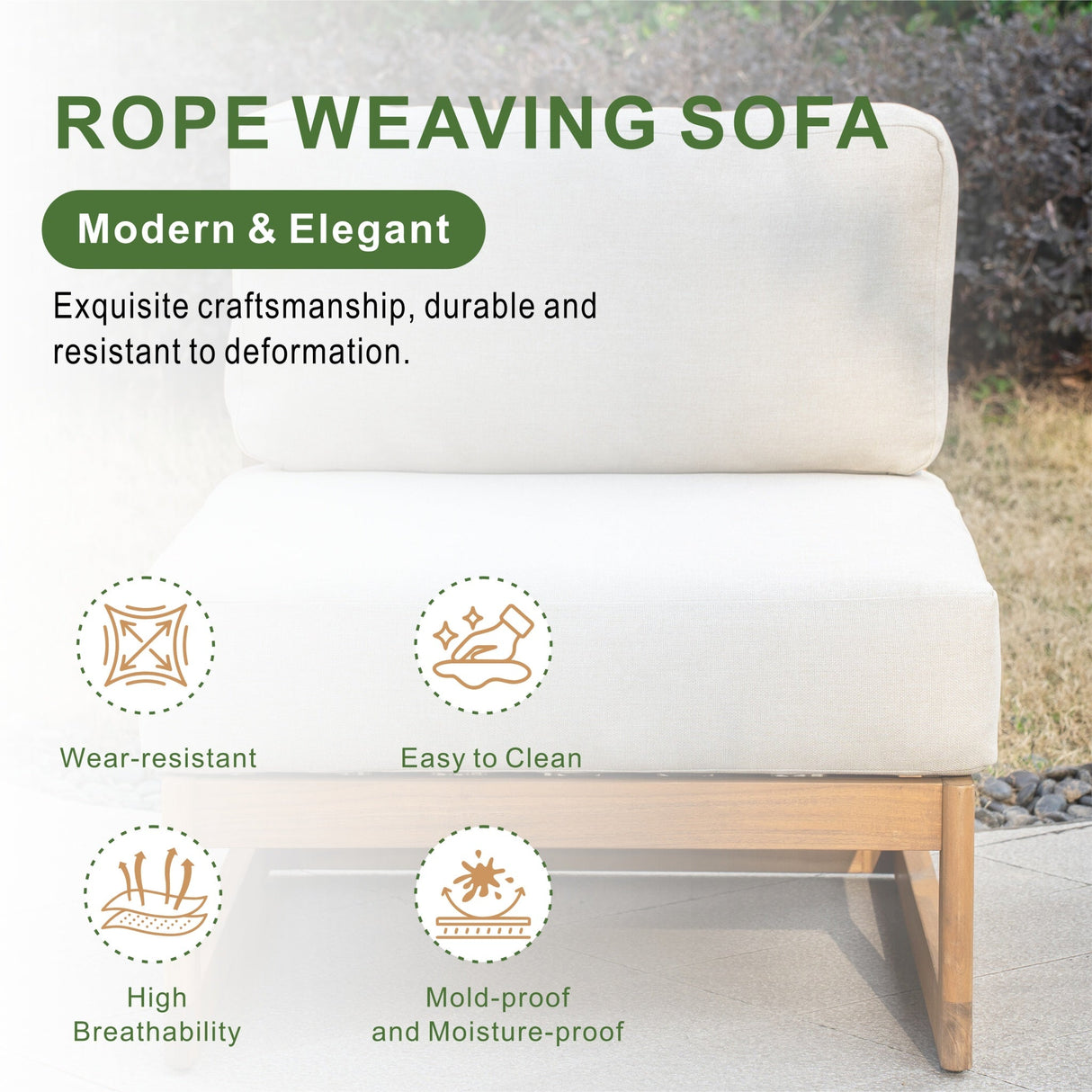 CAVEN Solid Wood Outdoor Middle Sofa Module