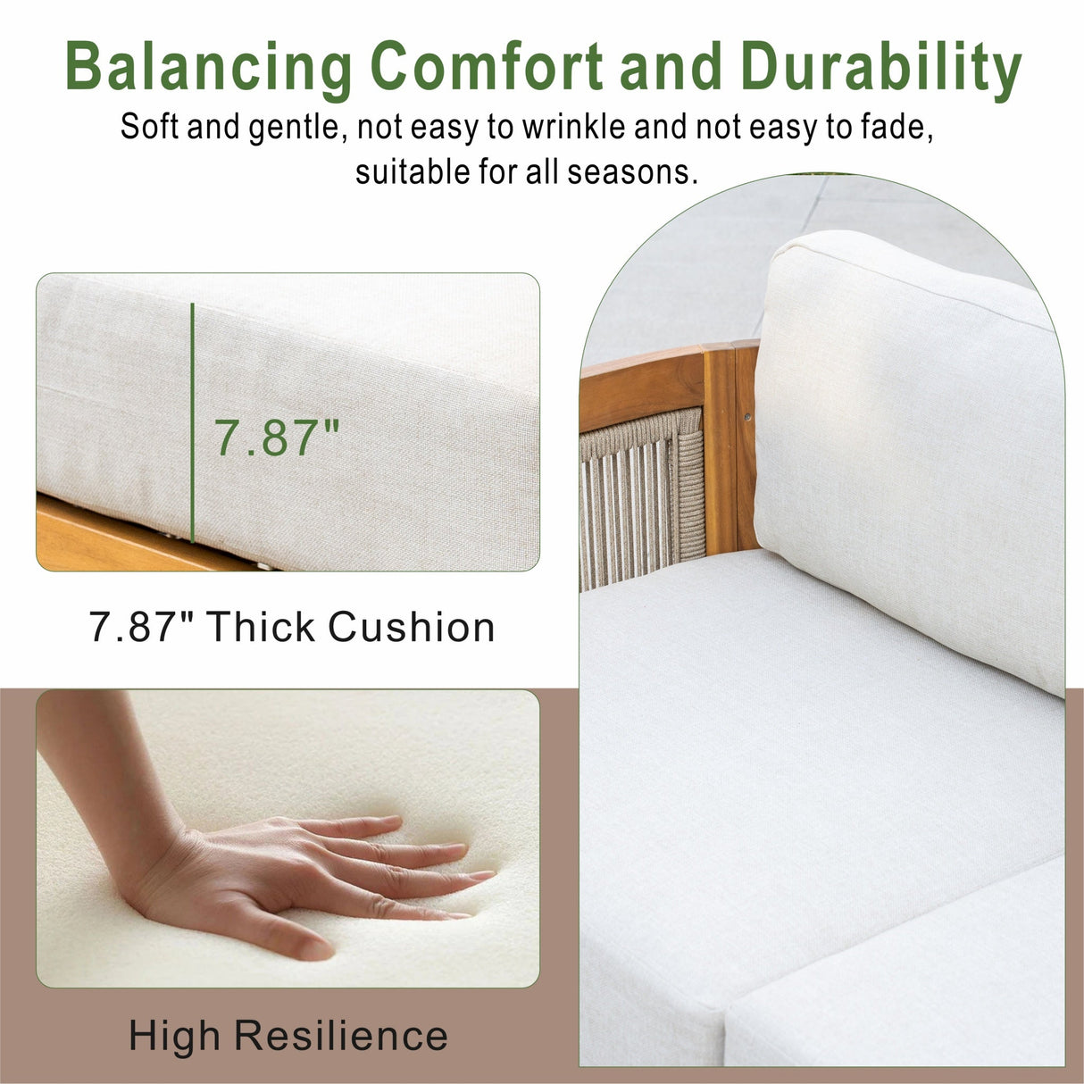 CAVEN Solid Wood Outdoor Right Arm Sofa with Adjustable Seat
