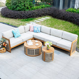 CAVEN Modular 5-Seater Solid Wood Garden Sofa Set - 6-Piece Outdoor Lounge Set