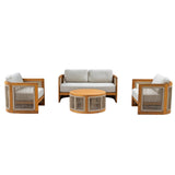 CAVEN 4-Seater Solid Wood Garden Sofa Set - 4-Piece Outdoor Sofa Set with Cushions