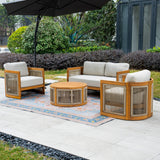 CAVEN 4-Seater Solid Wood Garden Sofa Set - 4-Piece Outdoor Sofa Set with Cushions