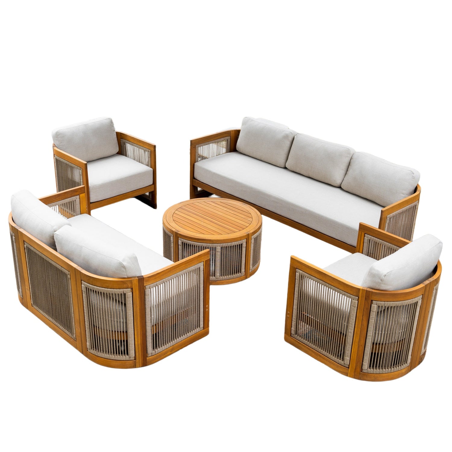 CAVEN 7-Seater Solid Wood Garden Sofa Set - 5-Piece Outdoor Sofa Set with Cushions