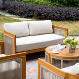 CAVEN 7-Seater Solid Wood Garden Sofa Set - 5-Piece Outdoor Sofa Set with Cushions