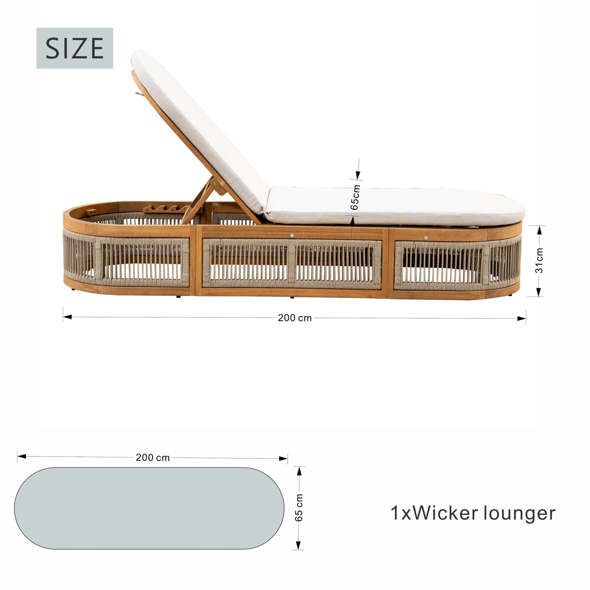 CAVEN Solid Wood Adjustable Sun Lounger Set - 2 Loungers with Side Tables