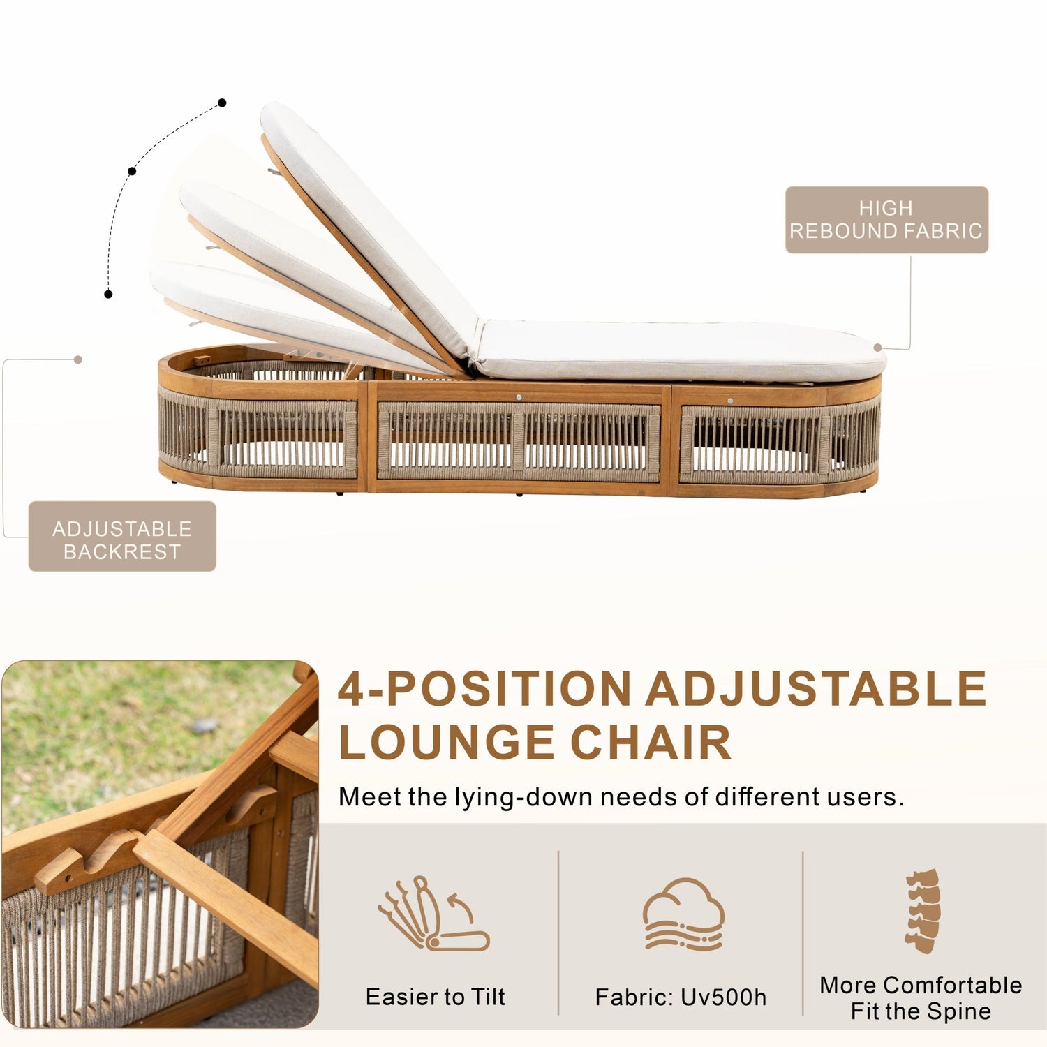 CAVEN Solid Wood Adjustable Sun Lounger