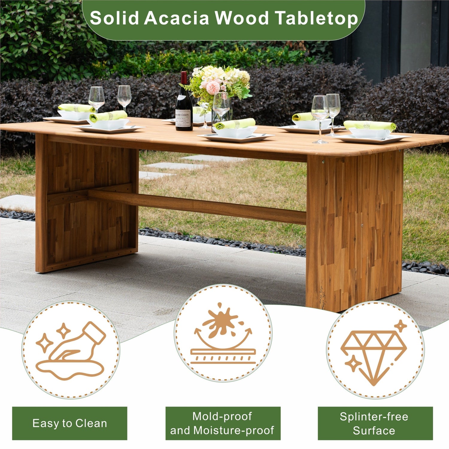CAVEN Solid Wood Outdoor Dining Table - 2.2m