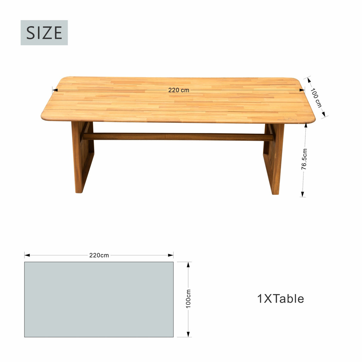 CAVEN Solid Wood Outdoor Dining Table - 2.2m